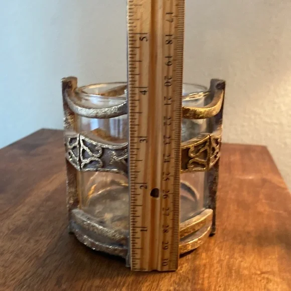 Brown gold bronze candle holder and glass insert home decor with cross design​​ - Picture 3 of 13